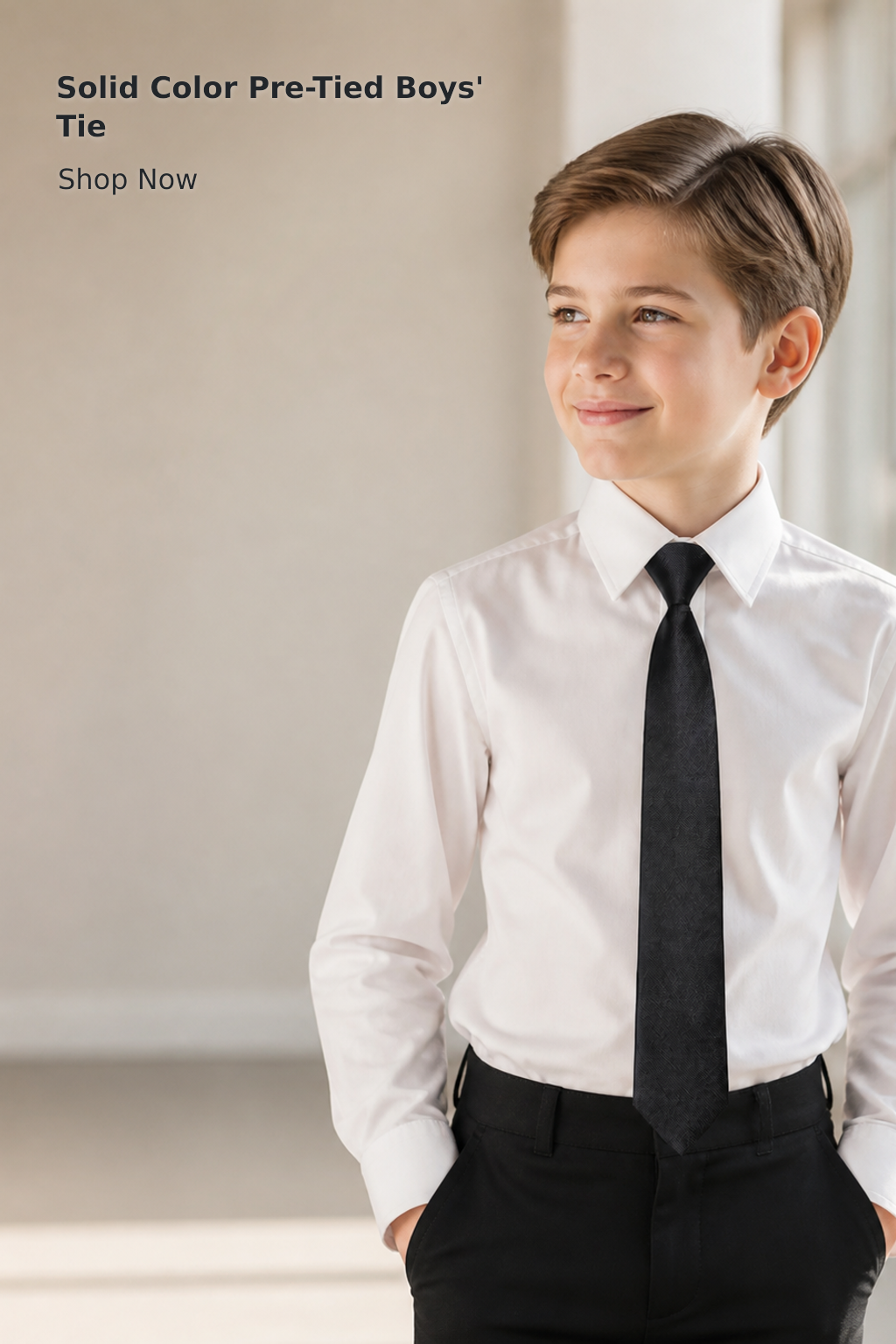 Boys’ Pre-Tied Solid Color Necktie